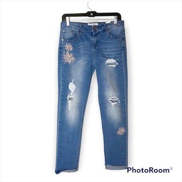 Libby Edelman Denim - Libby Edelman Women's 4 Light Wash Embroidered Distressed Mid Rise Crop Jeggings